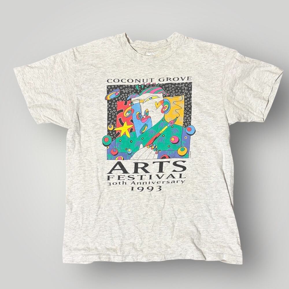 Vintage 90s Art Tee L Single Stitch 1993 Festival Abstract Graphic Hanes USA